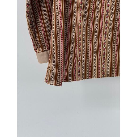 WEIDE Women's Vintage Brown Printed Button-Up Long Sleeve Top SZ S - Picture 8 of 9